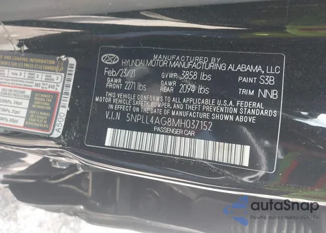 2021 Hyundai Elantra Se z USA, uszkodzony, nr VIN 5NPLL4AG8MH037152